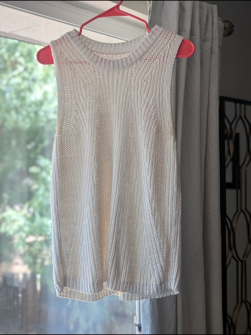 LOFT Cream Open-Knit Sweater Tank